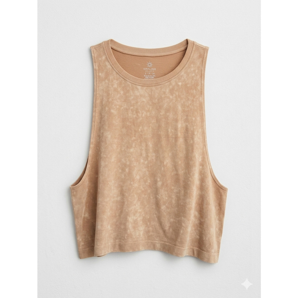 OFFLINE by Aerie Tan Acid Wash Muscle Tank Top Sleeveless Crop S Small Gym Yoga